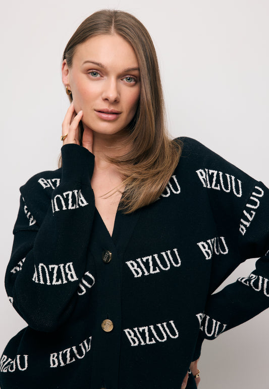 KYLE button-down logo cardigan, black