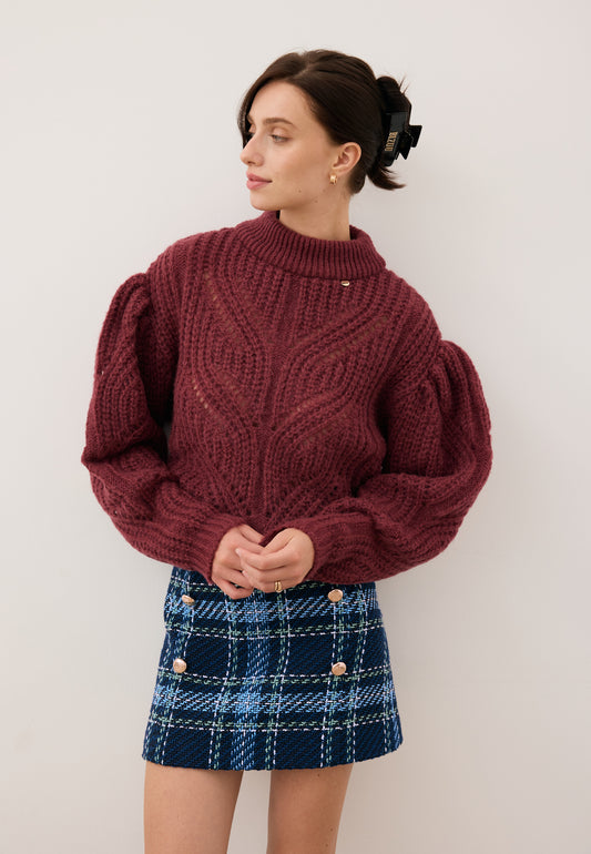 Oversize openwork sweater ROSSO burgundy