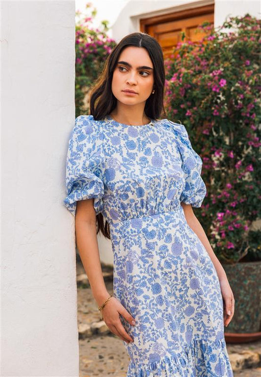 Midi floral dress MOSELLE blue