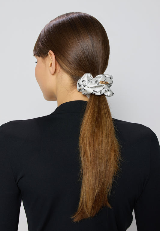 SILKY logo silk hair elastic band white