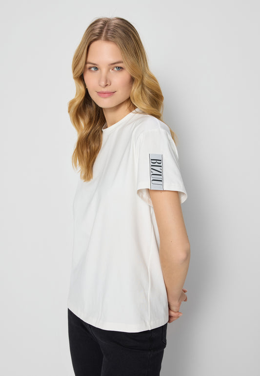 Cream t-shirt with logo on sleeve TISHAM