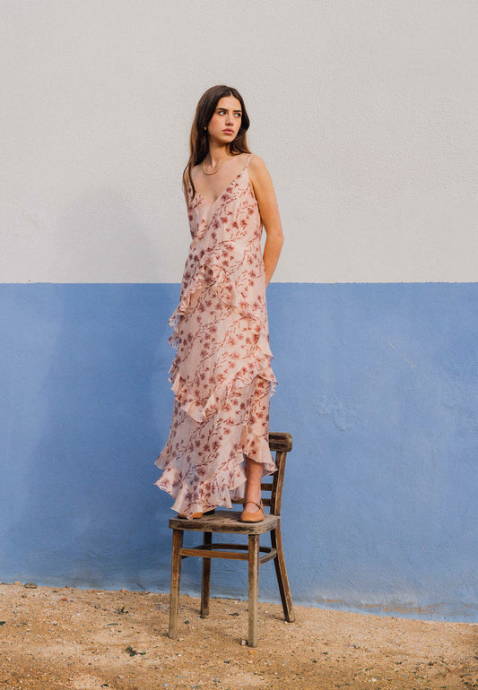 Maxi dress in floral print PATRICA beige