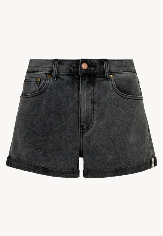 The front of MENORCA's black denim shorts.