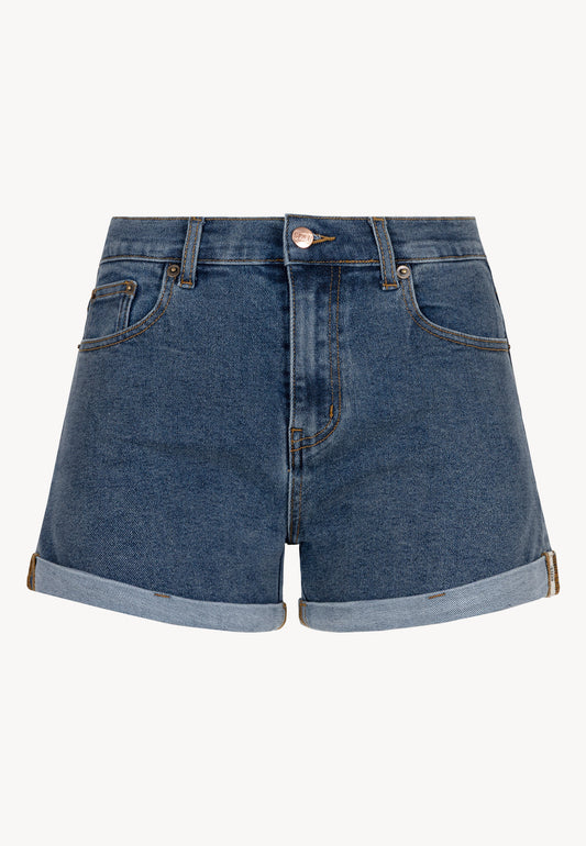 The front of MENORCA's blue denim shorts.