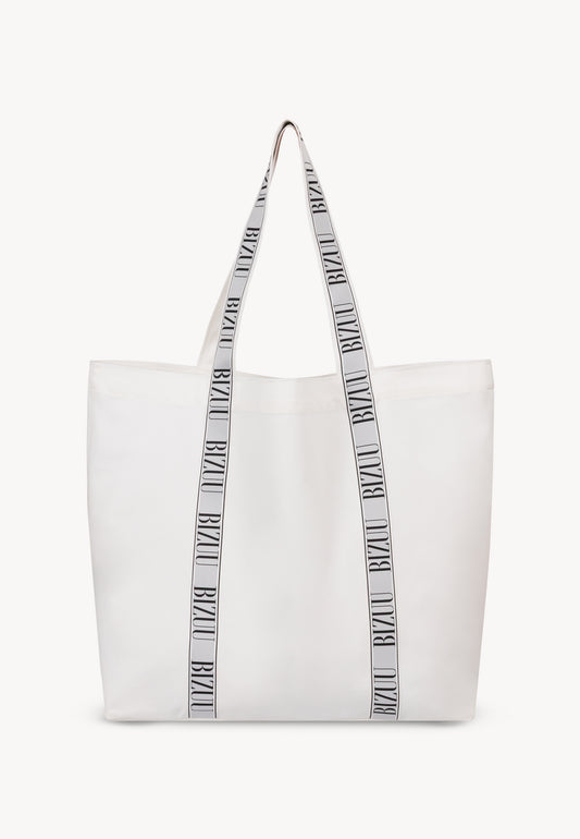 Cotton bag with a logo tape, BAGGO in cream