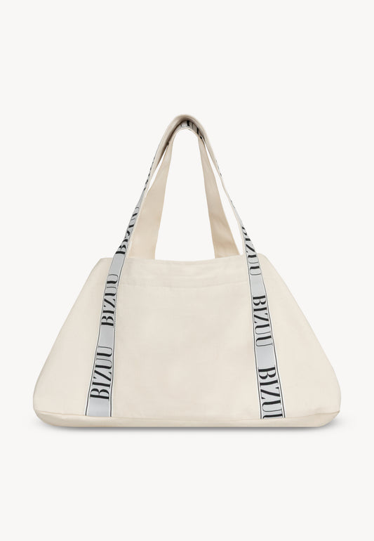 BAGO cream mini shopper bag with logoed stripe