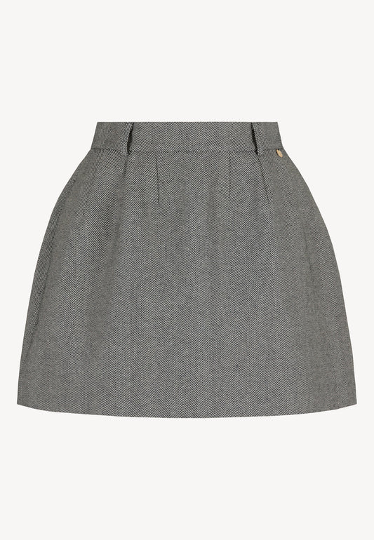 BREDA bubble-shape mini skirt in a herringbone pattern.