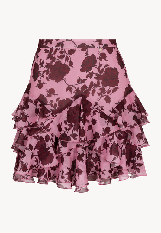 Front of the pink CANDICE skirt with frills.