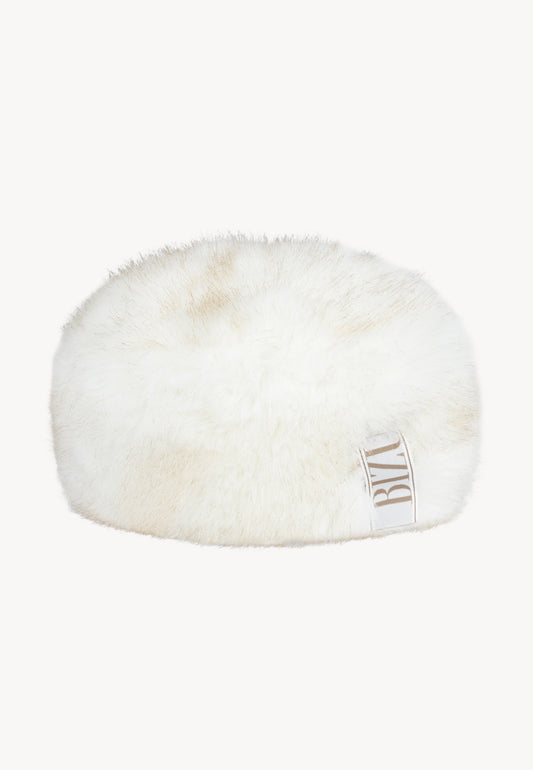 Cream FURRA hat made from soft faux fur.