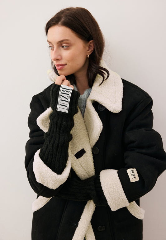 Black ribbed knit mittens GINGI