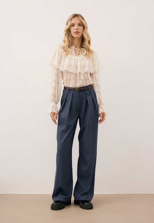 Navy blue wide-leg trousers BANOS GRAŻYNA