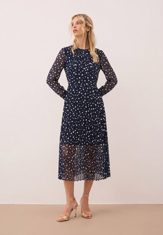 Midi polka dot dress with a pleated hem – NYLA.