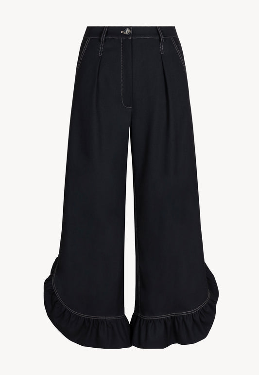 Black wide-leg pants with ruffles NELLY