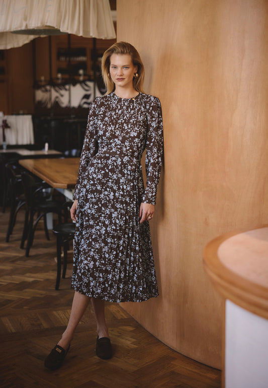 NYLA brown midi dress with pleated hem