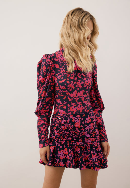 Pink floral mini skirt with an asymmetrical hem MEXICANA