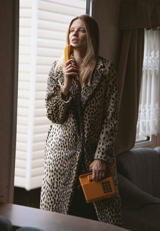 Beige PONTICELLI faux fur coat with a short leopard-print texture