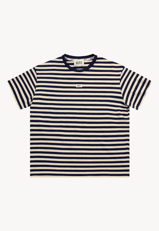 Cotton T-shirt with cream and navy blue stripes TISHALLY