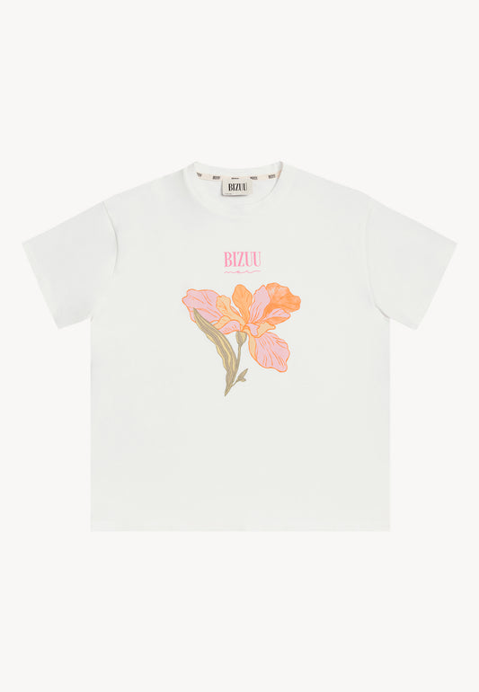 Cotton t-shirt with author's print TISHAL cream