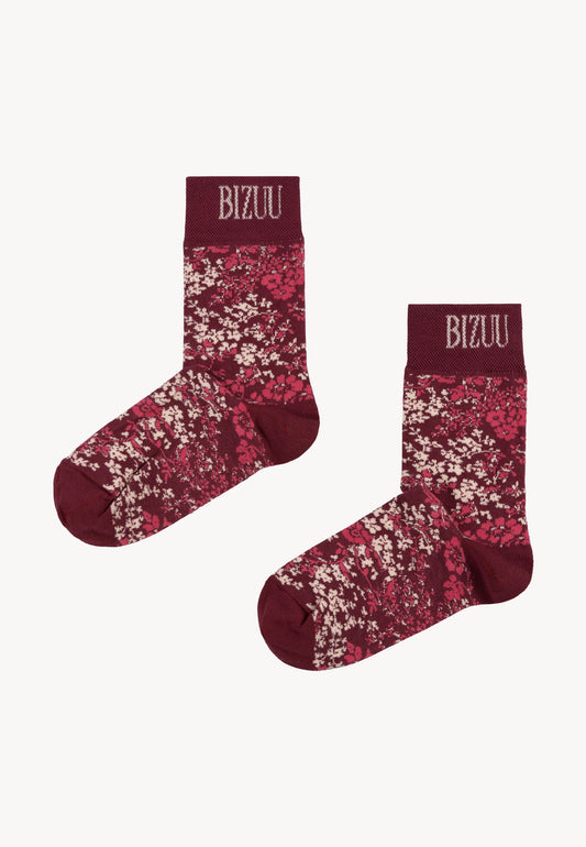 Women's floral socks with ribbed cuff SERAFIL in burgundy