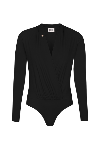 LOMMA black bodysuit with a deep V-shaped neckline
