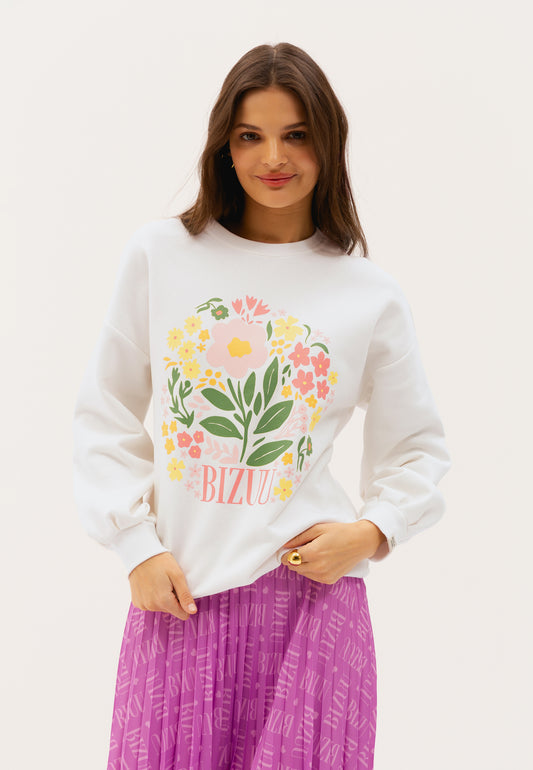 DENISSA oversized sweatshirt with floral embellishment, white
