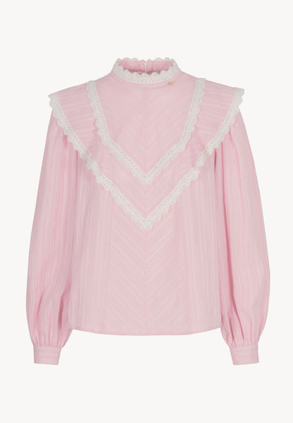 Elegant blouse with a stand-up collar and long sleeves SONETTE in pink