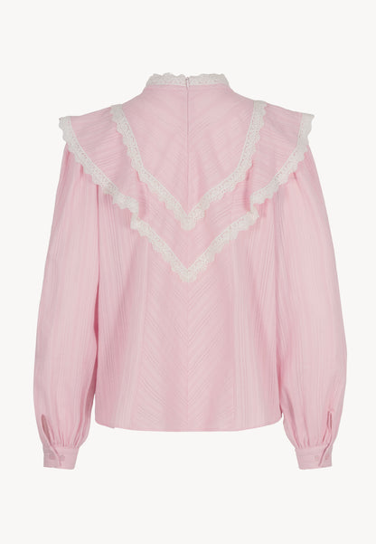 Elegant blouse with a stand-up collar and long sleeves SONETTE in pink