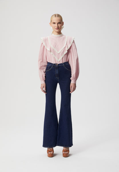 Elegant blouse with a stand-up collar and long sleeves SONETTE in pink