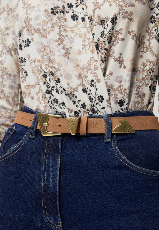 Leather belt with a gold buckle DIUNA brown