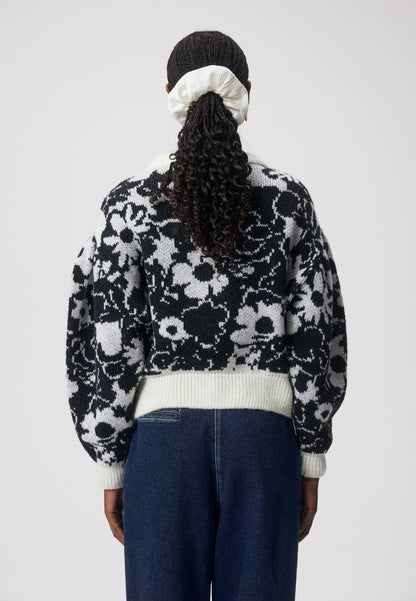 Black floral sweater with a round neckline PALAVIA