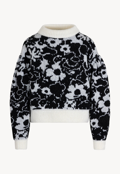 Black floral sweater with a round neckline PALAVIA