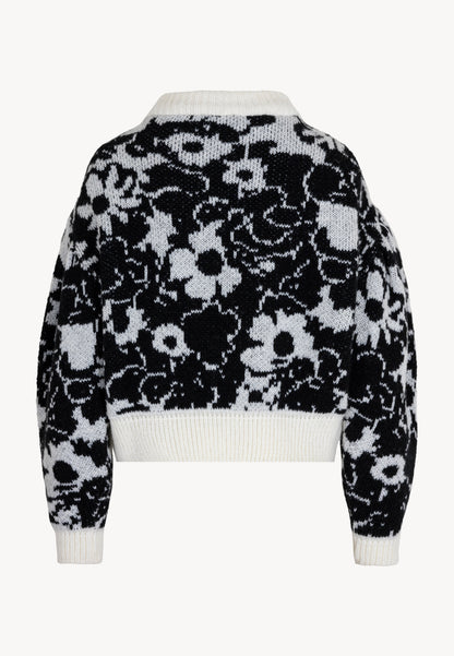 Black floral sweater with a round neckline PALAVIA