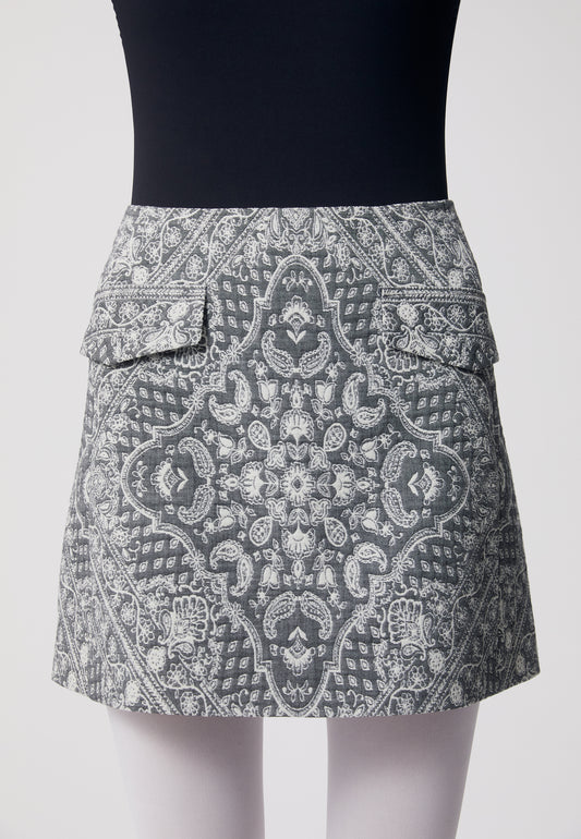 Mini trapeze skirt in ornamental pattern ADELLA in gray