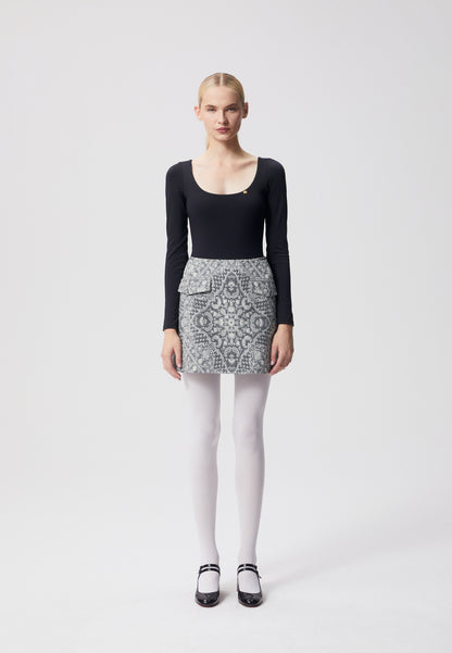 Mini trapeze skirt in ornamental pattern ADELLA in gray