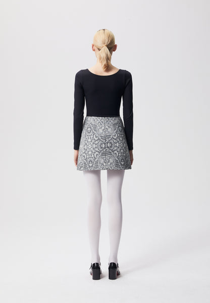 Mini trapeze skirt in ornamental pattern ADELLA in gray