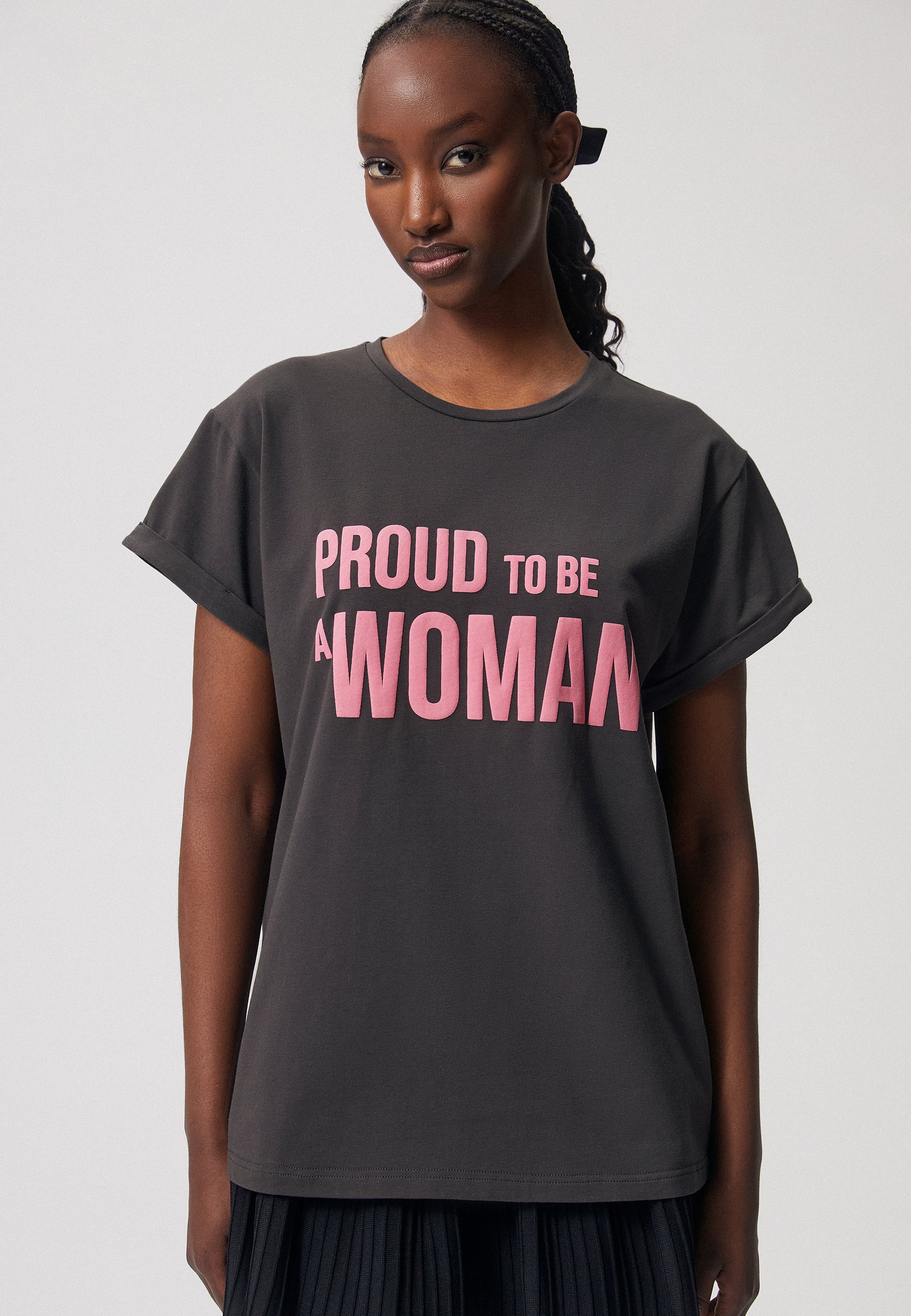 Slogan T-shirt with round neckline PRAUDIA in graphite