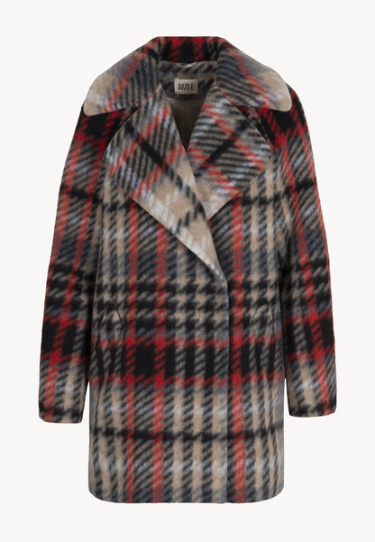 Short coat in checkered pattern with flared bottom NALU in beige