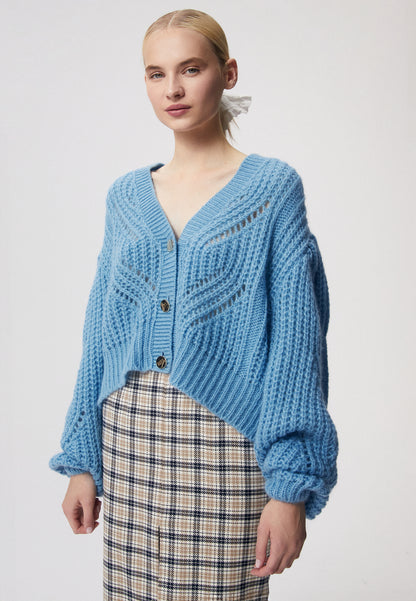 Openwork zip-up sweater CLARA in blue