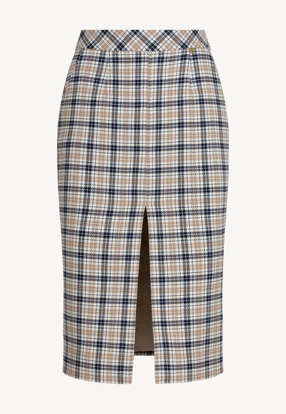 Pencil skirt with slit and checkered pattern LIEGO in cream