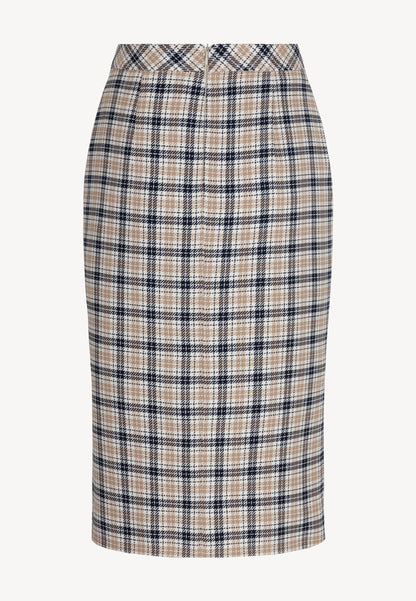 Pencil skirt with slit and checkered pattern LIEGO in cream