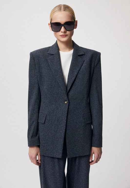 Fitted single-breasted women's blazer NEVETTA in navy blue