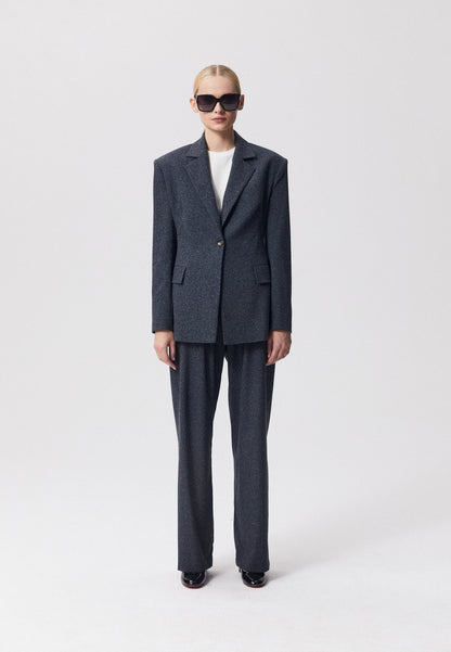 Fitted single-breasted women's blazer NEVETTA in navy blue