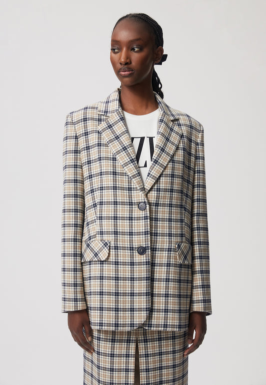 Checkered single-breasted blazer ELYSIA in cream