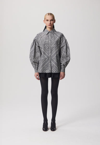 Oversized shirt with collar and custom print NORWA in gray