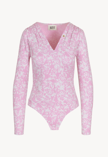 Floral V-neck bodysuit with long sleeves RORY in pink