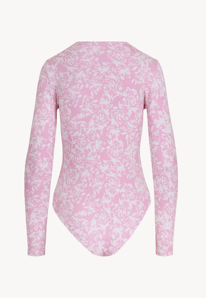 Floral V-neck bodysuit with long sleeves RORY in pink