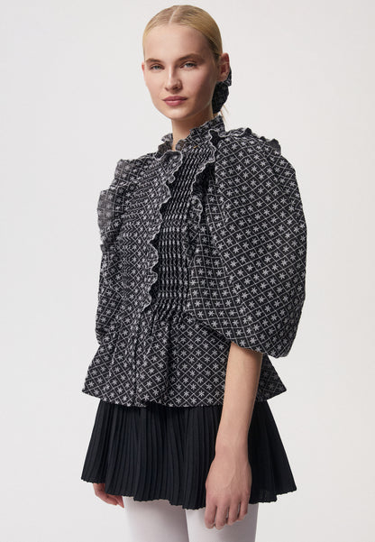 Blouse with puff sleeves and ruffles ULLA in black