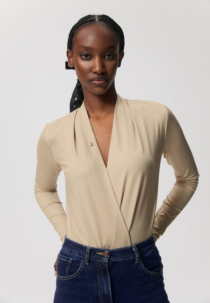  LOMMA beige bodysuit with a deep V-shaped neckline