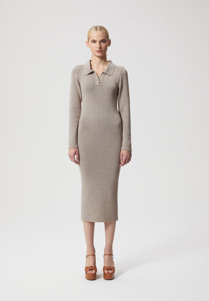 Knit dress with long sleeves and a collar NICKOLA beige