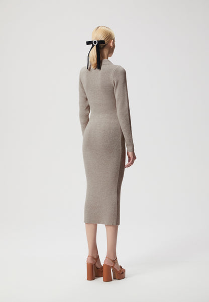 Knit dress with long sleeves and a collar NICKOLA beige